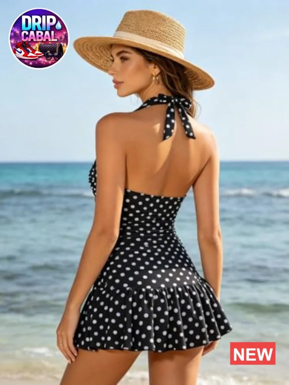 Tankini Swim Dress Set with Tummy Control High Waisted Bottom Polka Dot